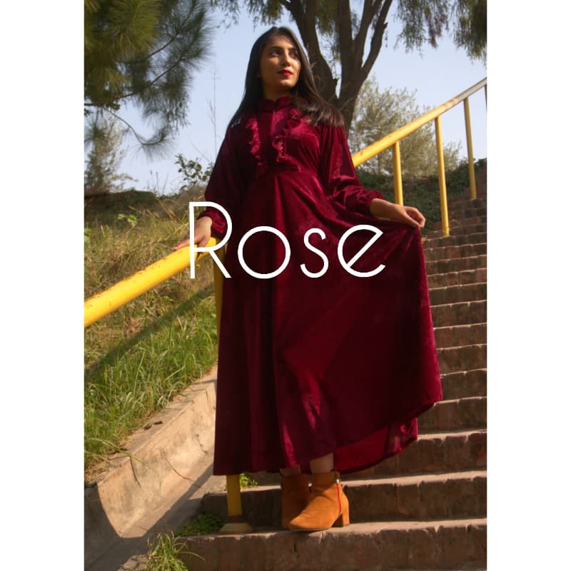 Rose - Premium Maroon Velvet Dress